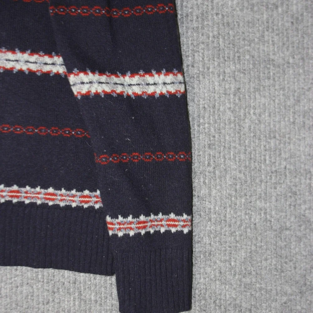 J Crew Shawl Collar Cardigan Mens M Navy Blue Fair Isle‎ Lambs Wool F7549